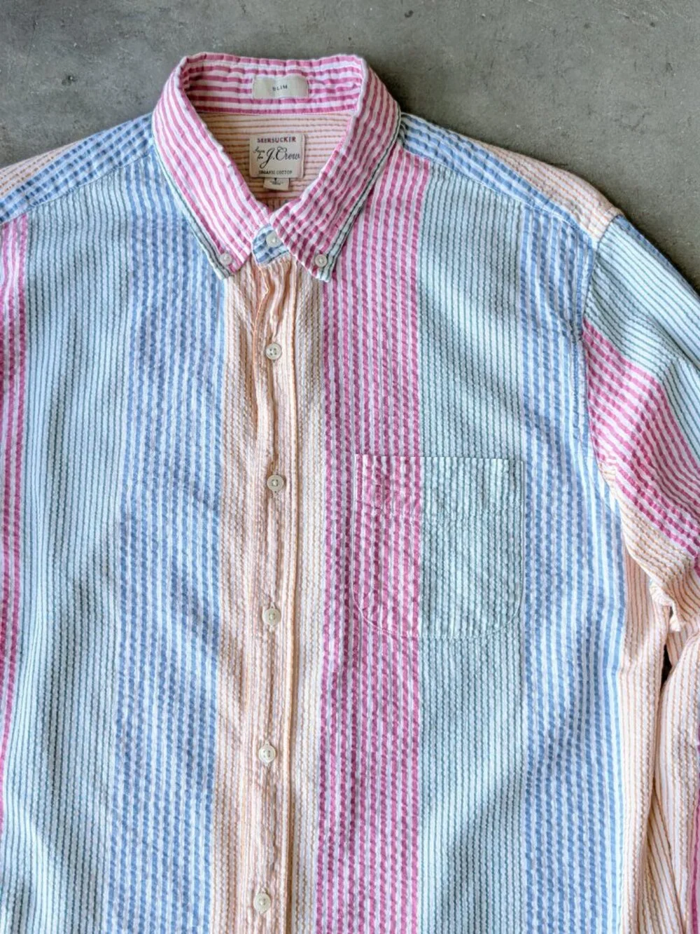 J. Crew Slim Fit Seersucker Shirt in Awning Stripe Multi Button Down Shirt large